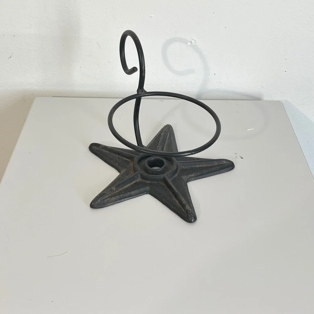 Vintage Cast Iron Star Candle‎ Holder Rustic Black Metal Pillar Candle Stand